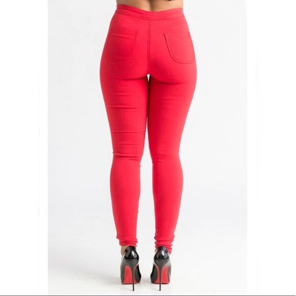 Red Medium Size 7 Size 9 High Waist Stretchy Jeans - Picture 5 of 10